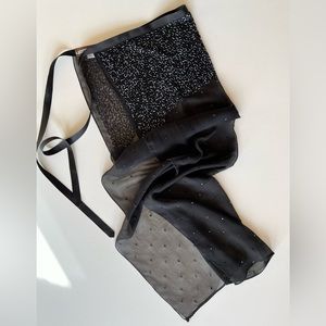 PRAIRIE NEW YORK black beaded silk chiffon sarong. Wear over skirt or pants. OS